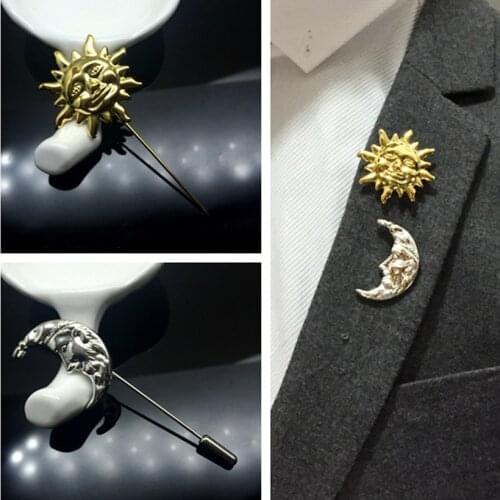 2020 Fashion Jewelry Gold Long Sun Moon Brooch Lapel Pin Men Suit Brooch Hijab Pin Broches Vintage Brooches For Women