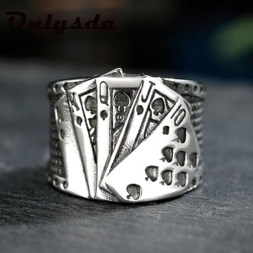 2021 New Design Punk Straight Flush Poker Finger Ring Gambling Creative Good Luck Signet Anel Anillos For Men Women