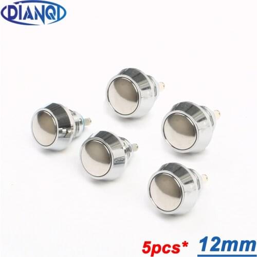5pcs 12mm Metal Push Button Waterproof Nickel Plated Brass Domed Push Button Switch 1NO Momentary Screw Terminal 2 pins