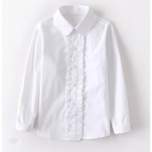 YourSeason Spring Autumn Children Girl Fashion White Long Sleeve Blouse Cotton Turn-down Collar Shirts Primary School Uniform