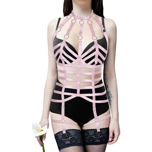 Body Bondage Harness Set Sexy Women Chest Cage Bra Lingerie BDSM Erotic Stocking Garter Belt Fetish Club Rave Exotic Costume