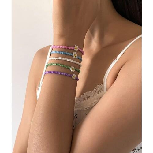 Bohemian Beaded Bracelets For Women Personalized National Style Geometric Flower Rice Bead Hand Jewelry Gift