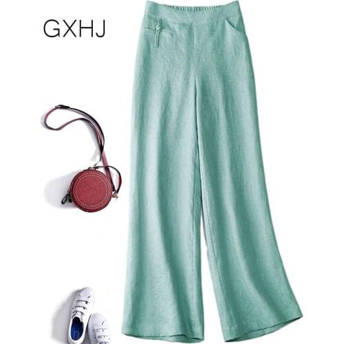 Chinese buckle Literature cotton and linen wide-leg trousers women loose pants high waist Trousers Long Pantalon LHJ038