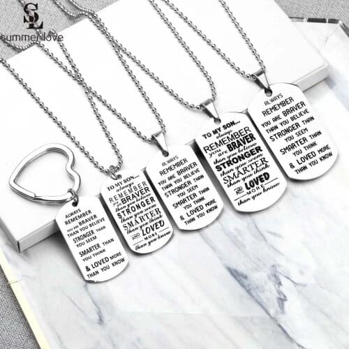 High Quality Stainless Steel Tag Pendant Necklace for Daughter Son Silver Color Chain Necklaces Family Jewelry Gift