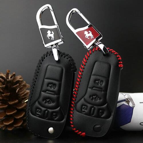 Genuine Leather Car Key Case Fob Cover Horse Key Holder Fit For Ford Mondeo Mustang Edge Explorer F150 Car Styling Accessories