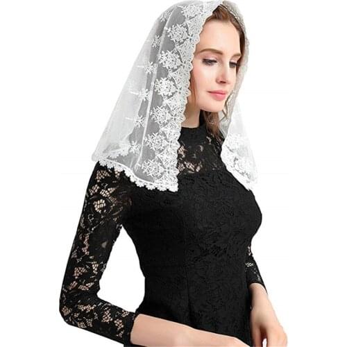 Black White Bridal Veil Mantilla for Church Veil Catholic Latin Mass Head Covering Lace Vela negra Voile Dentelle Mantilla