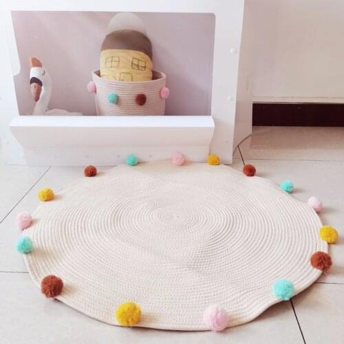 INS Style New Cotton String Woven Fur Ball Baby Playmat Childrens Crawling Carpet Home Decoration Photography Props