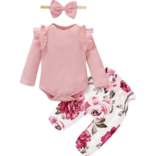 Baby Girl Clothes Set Newborn Girls Long Sleeve Romper And Pants Headband Toddler Girls Spring Outfits Set Infant Romper Sets