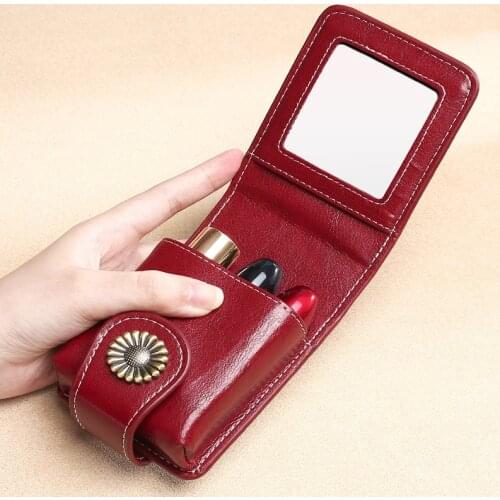 Lipstick Cosmetic Bag With Mirror Portable Beauty Case Makeup Bag Travel Pouch Organizer Leather Toolbox Storage Cases