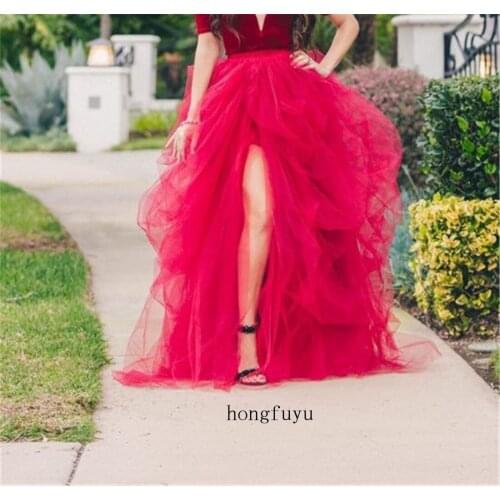 Red Adult Princess Midi Fairy Costume Tulle Skirt DanceTutu Skirts Womens Petticoat Jupe Tulle Femme Puffy Party Cloth Dress