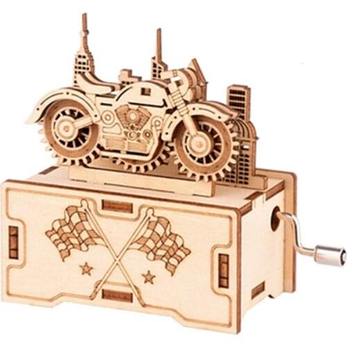 Creative DIY Motorcycle Music Box Wooden Model Building Kits Assembly Toy Gift for Children Adult