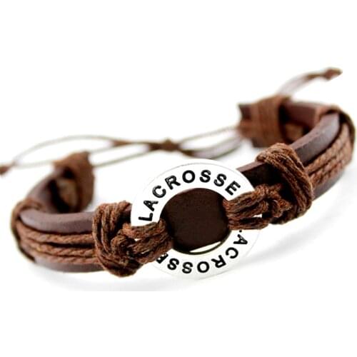 Lacrosse Soccer Football Volleyball Field Ice Hockey Golf Calisthenics Basketball Swim Charm Leather Bracelets Women men Jewelry