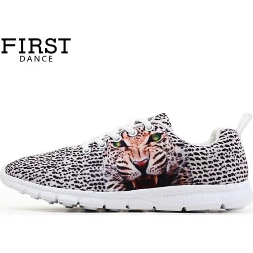 FIRST DANCE Party Fashion Shoes Outdoor Walking Leisure Shoes 3D Tiger Leopard Printed Lace-up Women Flats Students Chaussure