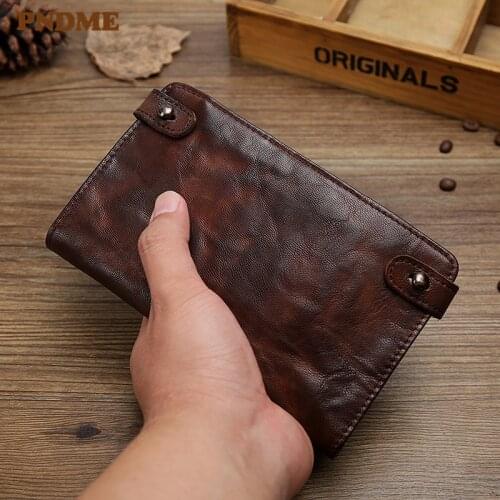 Fashion vintage genuine leather mens womens wallet designer natural distressed sheepskin womens multi-card holder phone purse