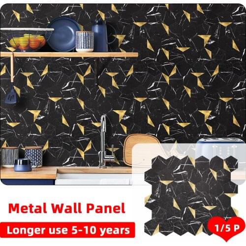 Mosaic Hard Wall Tile Sticker Self adhesive Metal Backsplash Vinyl DIY Kitchen Bathroom Peel and Stick Wallpaper Home Decoration