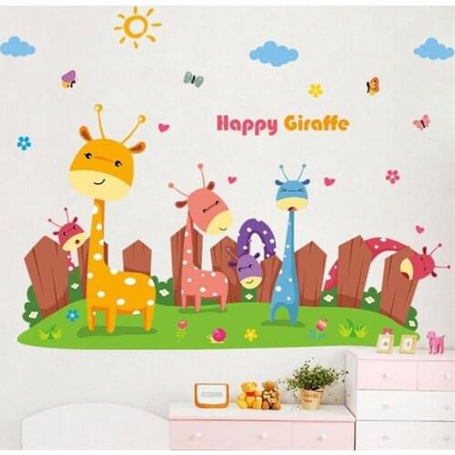 Cartoon giraffe child wall sticker living room bedroom wall decoration modern art mural home decoration kids room decoration