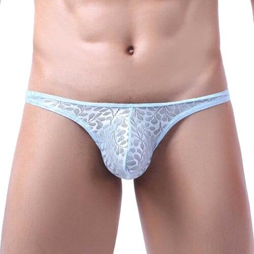 2021 New Color Matching Lace Mens Thong Mens Sexy Underwear Comfortable Personality Trend Open Buttocks Breathable Underwear