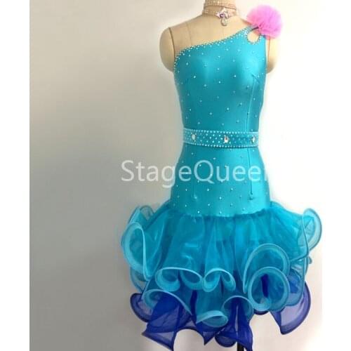 Green Sparkly Rhinestones Professional Latin Dance Dress Women Tango Rumba Club Dance Wear Latin Dancing Competition Costume