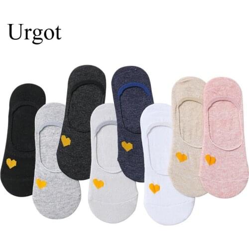 Urgot 5 Pairs Women Socks Spring and Summer Cotton Shallow Mouth Boat Socks Silicone Non-slip Invisible Korean Cute Female Socks