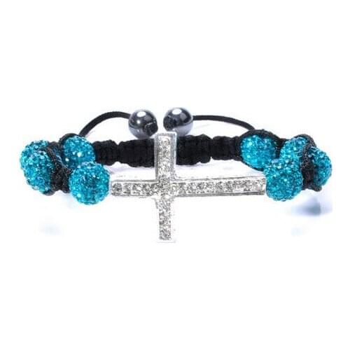 New 10mm blue Mixed micro pave Disco disco Ball Beads Cross Bangles OMN Women Bracelet jewelry gfg3 crystal