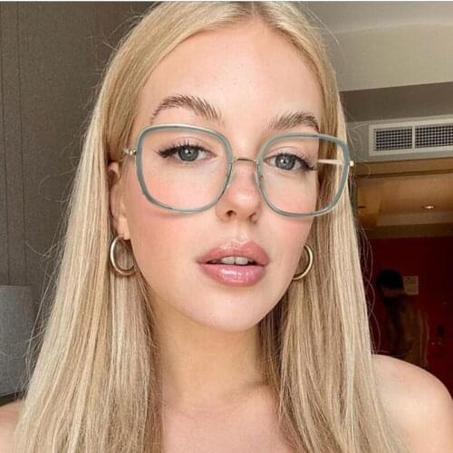 New Oversized Square Spectacle Frame Vintage Green Transparent Computer Glasses Frame Woman Size Anti Light Womens Glasses