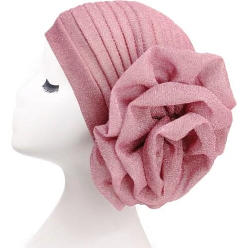 Elegant New Arrival Elegant Flower Muslim Hat Ladies Caps Shiny Shimmer Glitter Sparkly Turban Hats Hijab Cap For Women Bandana