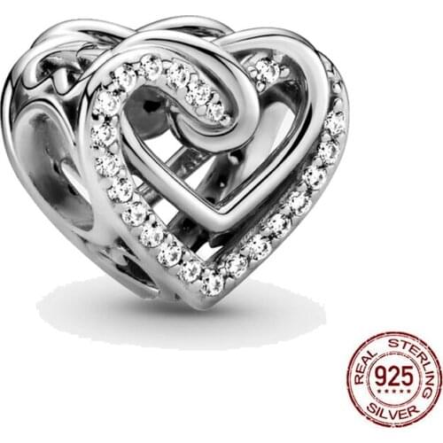 New 925 Sterling Silver Sparkling Entwined Hearts Charm Beads Fit Original Pandora Bracelet Silver 925 Jewelry 2021