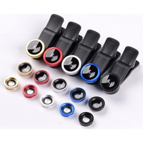 Fish Eye Lens 3-in-1 Universal Smartphone Camera Clip-on Lens Kit 180° Fish Eye Lens 0.67X Wide Angle Macro Lens