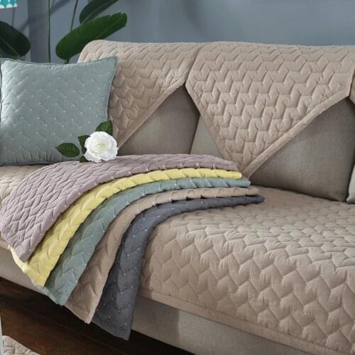 Solid Color Wavy Embroidery Sofa Cover Cotton Slip-Resistant Sofa Towel Chair Covers Mats Living/Drawing Room L-Shaped