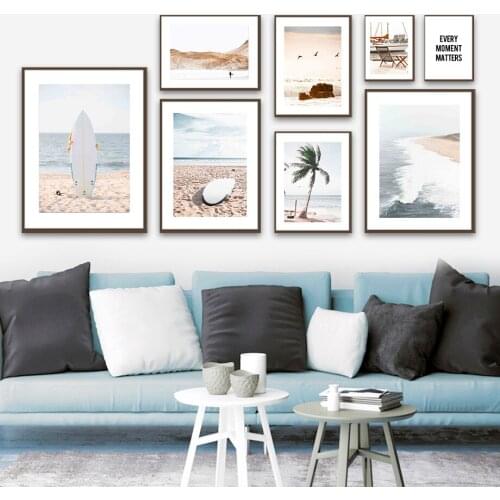 Ocean Beach Wave Surfboard Coconut Tree Wall Art Canvas Painting Nordic Posters And Prints Wall Pictures For Living Room Decor