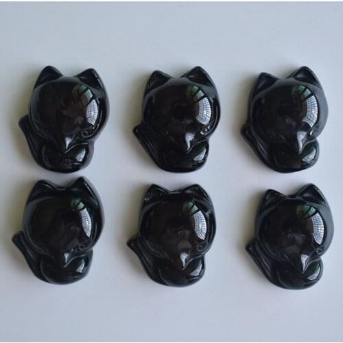 Wholesale 6pcs/lot Fashion high quality natural black onyx Stone charms Carved fox Pendants for diy jewelry making Free shipping