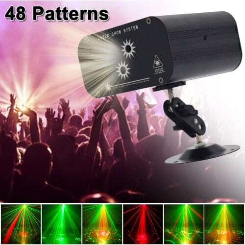 DJ Disco Projector 48 Patterns Lights Music Sound Controller Strobe Lamp RG Beam Laser Lighting for Bar KTV Decoration Party