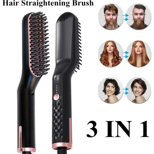 Professional Hair Straightener Tourmaline Ceramic Hair Iron Straightening Comb Men Beard Straightener Brush Smoothing Comb