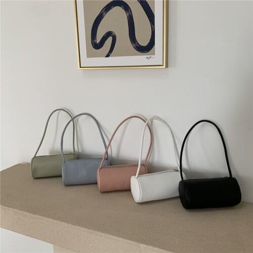 Simple Cylinder Top-handle Bag Casual Solid Color Shoulder Bags Ladies High Quality Pu Underarm Bag Fashion Women Handbag 2021