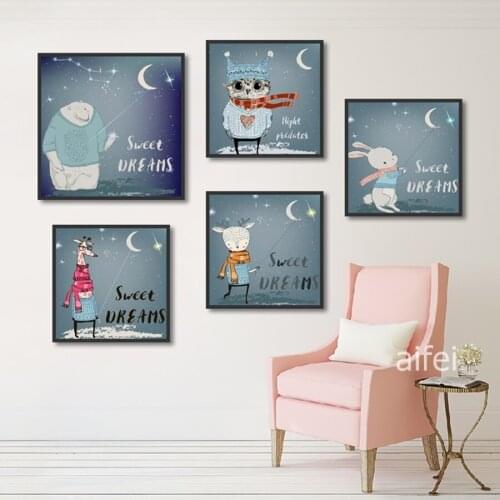 Simple Cartoon Animal Small Fresh Childrens Room Decorative Painting Nordic Decoration Home Canvas Art Poster Wall Art Pictures
