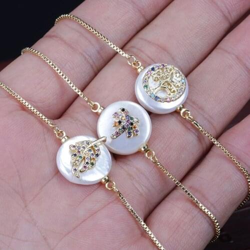 Rainbow Colors Cz Cubic Zirconia Multi Shape Tiny Gold Charm Round Pearl Bead Connector Dainty Link Bracelet For Women Jewelry