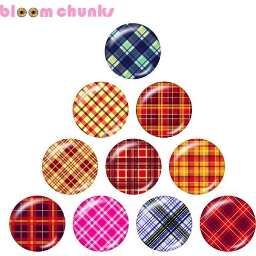 Lattice red blue 12mm/18mm/20mm/25mm Round glass cabochon flat back Making snap button jewelry S2642