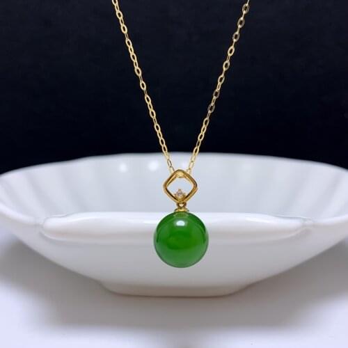 SHILOVEM 18k YELLOW gold Natural green Jasper pendants necklace classic fine Jewelry women wedding new gift yzz10105585hby