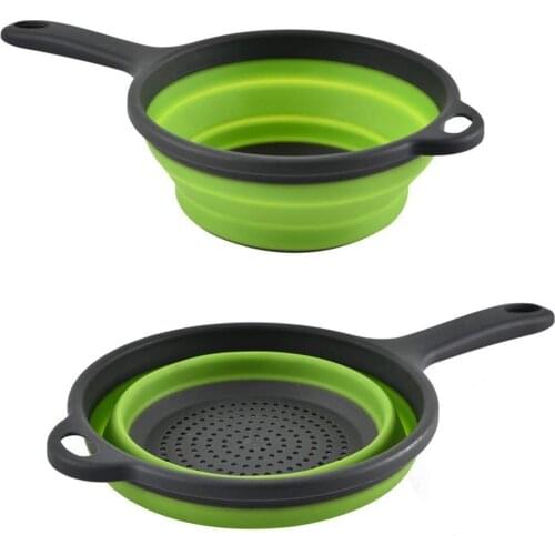 Collapsible Colanders Strainers Round Folding Drain Basket with Handles For Fruit Vegestable Space-Saving Silicone Kitchen Tools