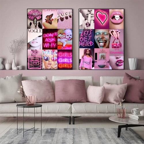 Modern Pink Aesthetic Fashion Canvas Painting Art Nordic Posters and Prints Wall Pictures for Living Room Decoration Frameless