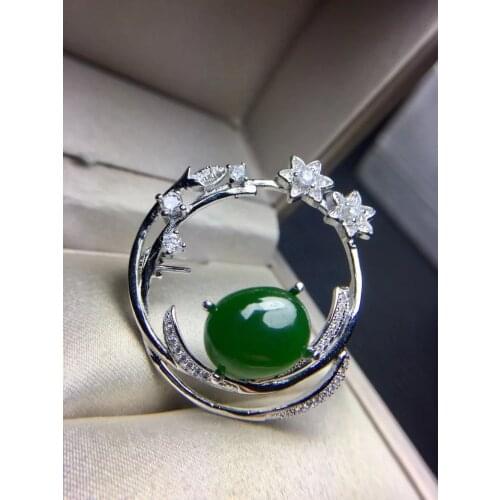 Natural And Real Jasper brooch Free shipping Natural real Jasper 925 sterling silver brooch 10*12mm