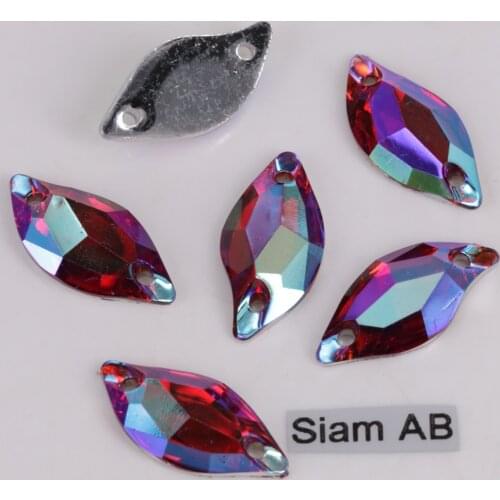 Good Quality 20x9mm, 30x15mm Colors AB Flat Back Diamond Leaf Resin Sew On Stones