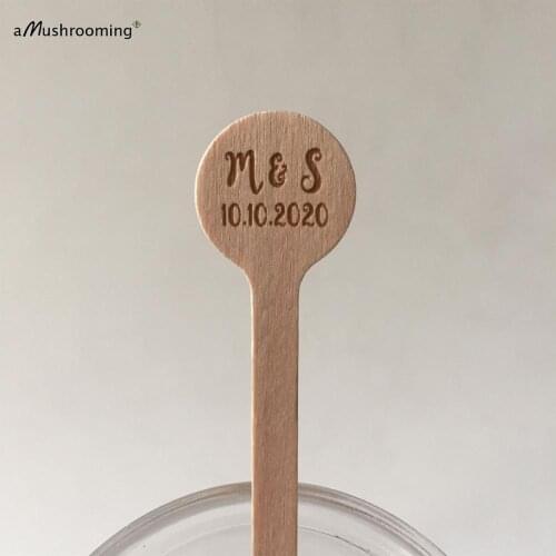 Wedding Decoration Sticks Personalized Names Date Drink Stirrers 100 Pieces Round Wood Table Decoration Accessories