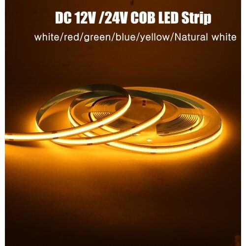 DC12V 24V COB LED Strip Light Super Brighter 384 LEDs High Density Flexible Dimmable LED Strip 5m/roll