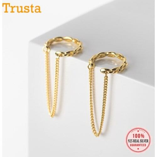 TrustDavis 2021 Real 925 Sterling Silver Fashion Sweet Chain Clip Earrings For Women Wedding Valentines Day Fine Jewelry DB308