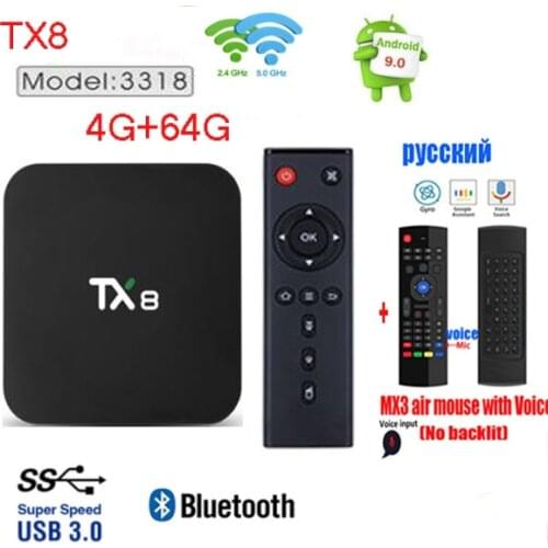 TX8 Android 9.0 TV Box Rockchip RK3318 RAM 4GB ROM 32GB 64GB 4K Google Voice Assistant Y0utube Set TopBox