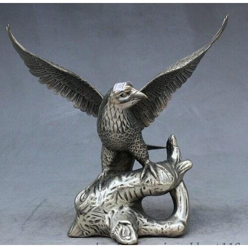 Decoration Tibet copper silver China Silver Handwork Carving Flying Eagle Eagles Hawk Hawks Beast Animal Statue