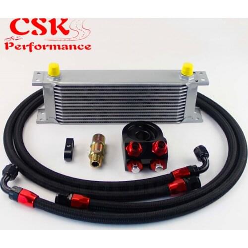 Universal 13 Row 248mm AN8 Engine Transmission Oil Cooler British Type + Aluminum Filter Adapter Kit Silver