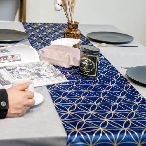 Nordic Velvet Table Runner Simple Modern Geometric Design Gray Navy Blue Table Runner Dining Table Decor
