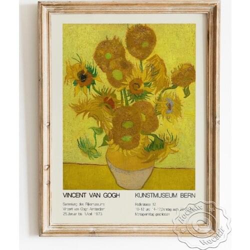 Vincent Van Gogh Exhibition Vintage Museum Poster, Sunflower Still Life Canvas Painting, Classical Flowers Wall Decor Prints